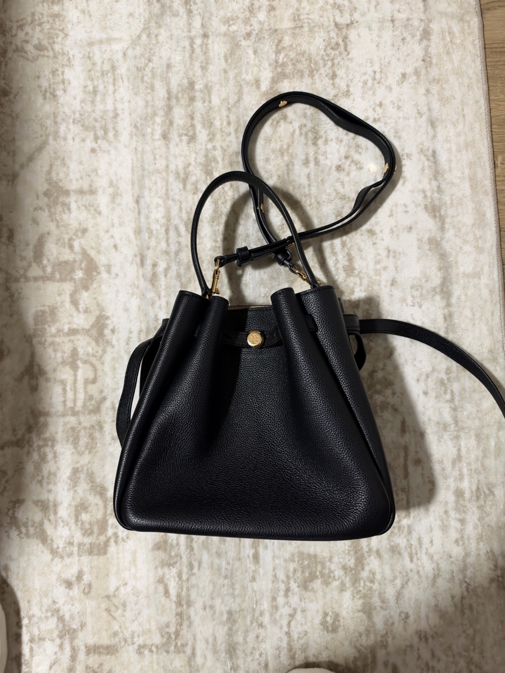 Tory Burch Black Pebbled Leather Drawstring Crossbody